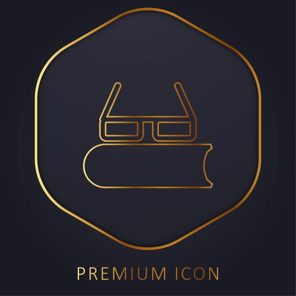 Boek met bril gouden lijn premium logo of pictogram - Vector, afbeelding