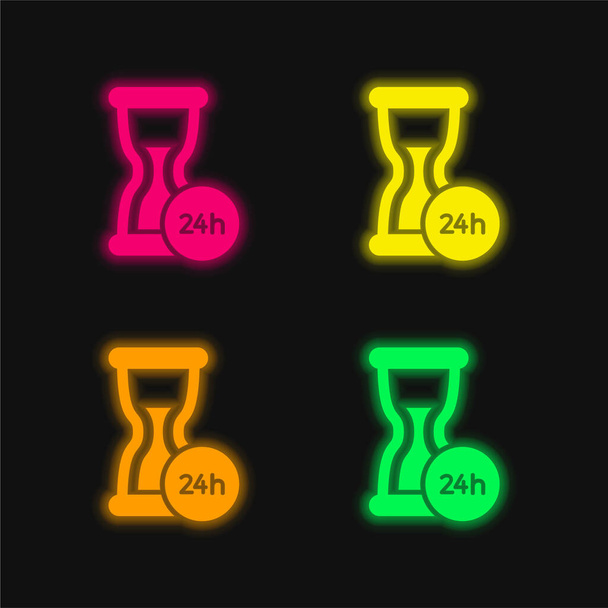 24 Hours Support four color glowing neon vector icon - Vector, Image
