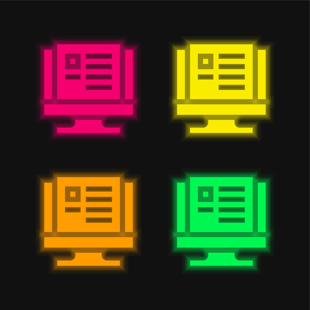 Blogging cuatro colores brillante icono de vectores de neón - Vector, imagen