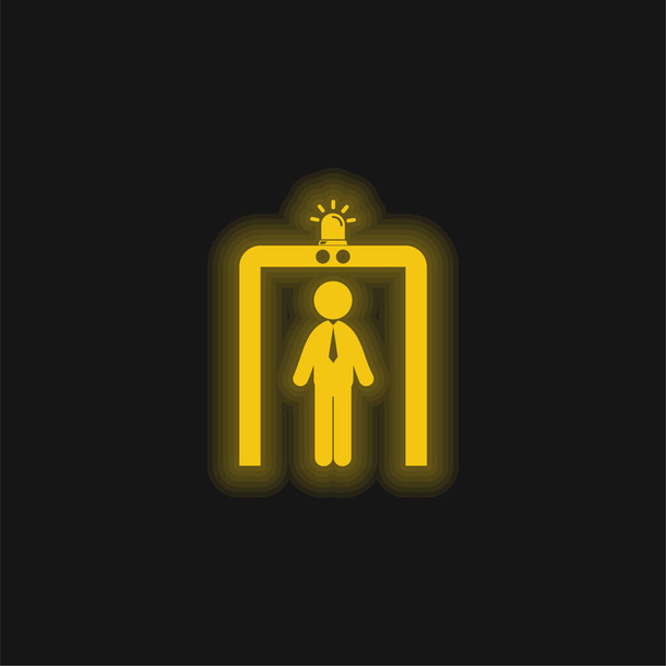 Repülőtéri biztonsági portál sárga izzó neon ikon - Vektor, kép