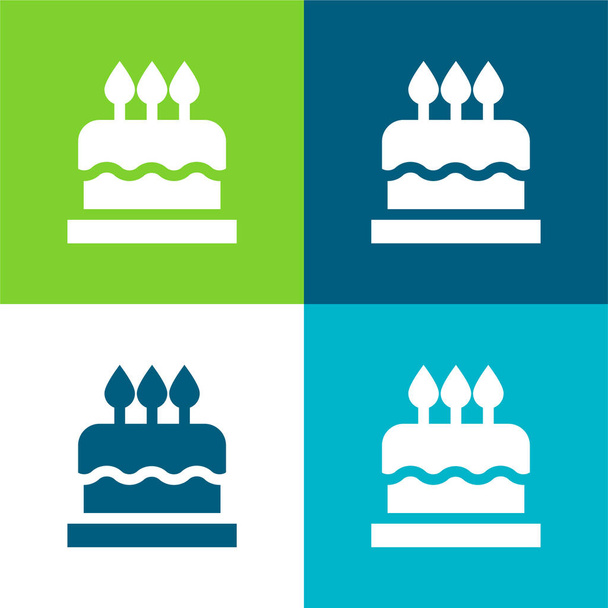 Verjaardagstaart Flat vier kleuren minimale pictogram set - Vector, afbeelding