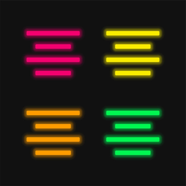 Alinhe o ícone de vetor de néon brilhante de quatro cores do centro - Vetor, Imagem