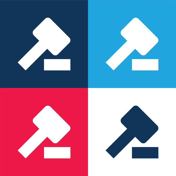 Auction blue and red four color minimal icon set - Vector, Image