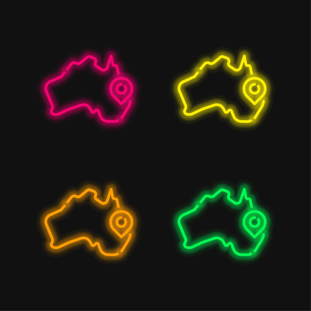 Australia four color glowing neon vector icon - Vector, Image