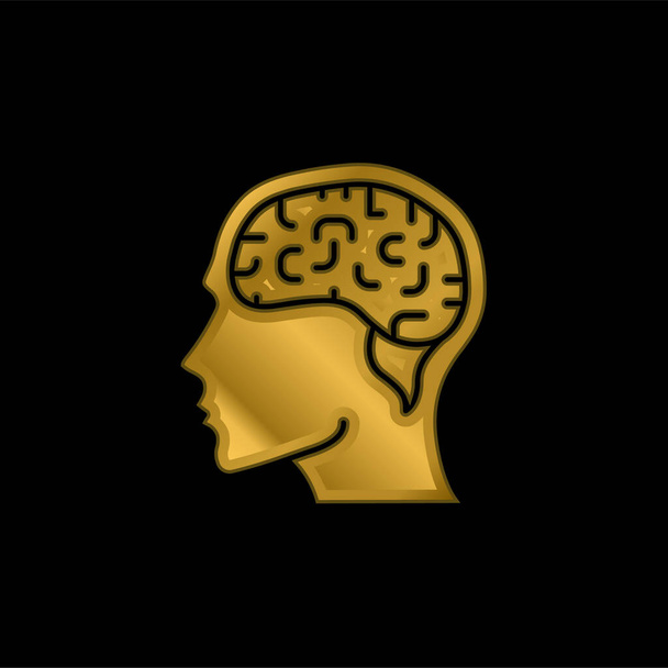 Cerveau plaqué or icône métallique ou logo vecteur - Vecteur, image