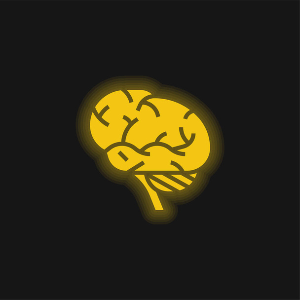 Brains yellow glowing neon icon - Vector, Image