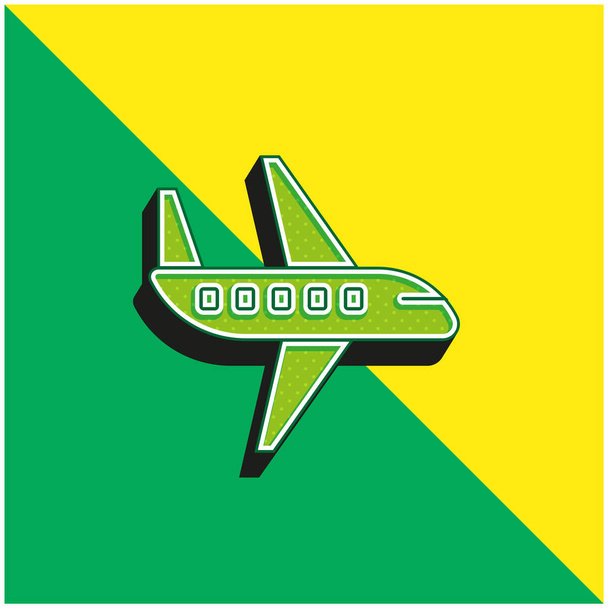 Aeroplano verde y amarillo moderno vector 3d icono del logotipo - Vector, imagen