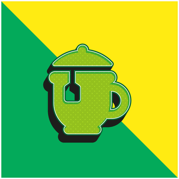 Μεγάλο Τσάι Pot Πράσινο και κίτρινο σύγχρονο 3d διάνυσμα λογότυπο εικονίδιο - Διάνυσμα, εικόνα