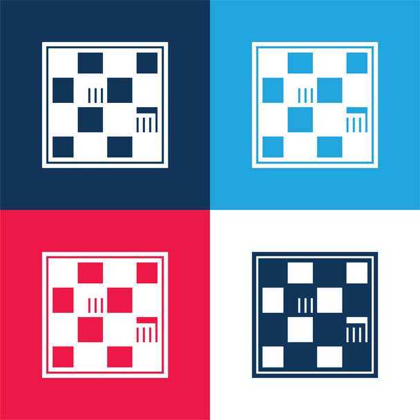 Livraria azul e vermelho conjunto de ícones mínimos de quatro cores - Vetor, Imagem