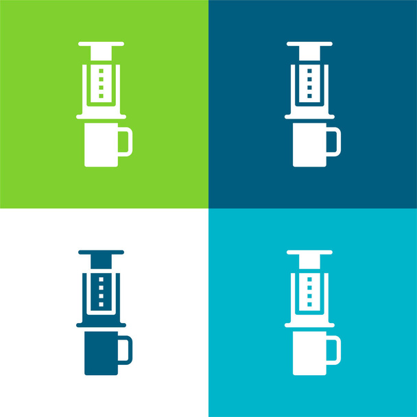 Aeropress Flat conjunto de iconos mínimos de cuatro colores - Vector, Imagen