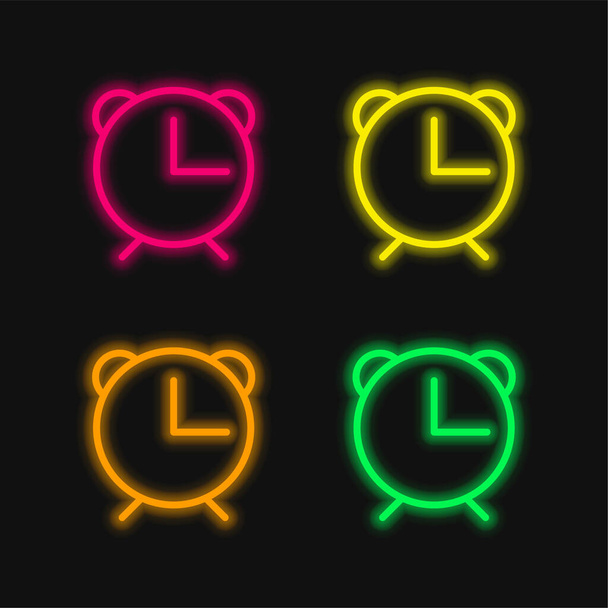 Alarm Zegar cztery kolor świecący neon wektor ikona - Wektor, obraz