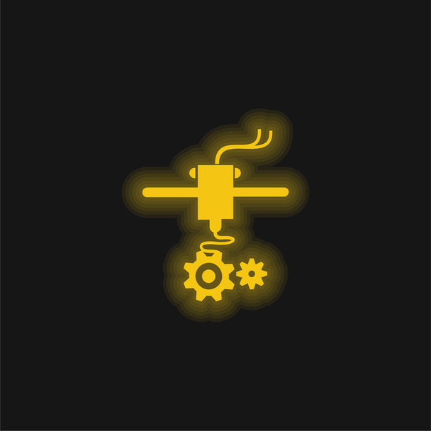 3D nyomtató beállítása Jelkép sárga izzó neon ikon - Vektor, kép