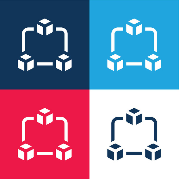 Blockchain blu e rosso quattro colori set icona minima - Vettoriali, immagini