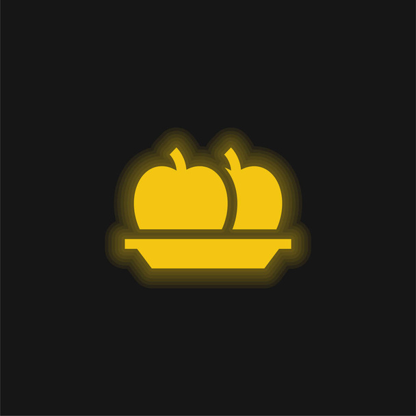 Icono de neón brillante amarillo manzana - Vector, Imagen