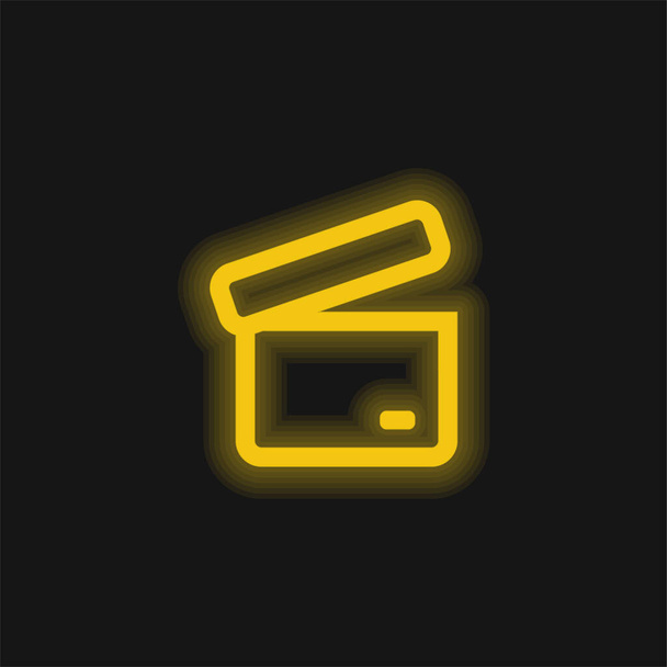 Archive Opened Box Outline yellow glowing neon icon - Vector, Image