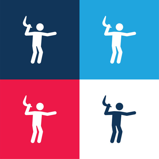 Boomerang azul y rojo conjunto de iconos mínimo de cuatro colores - Vector, Imagen