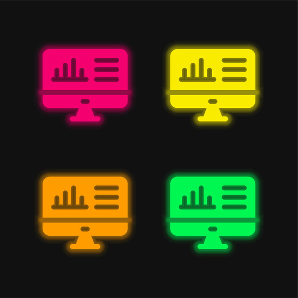 Bars Chart four color glowing neon vector icon - Vector, Image