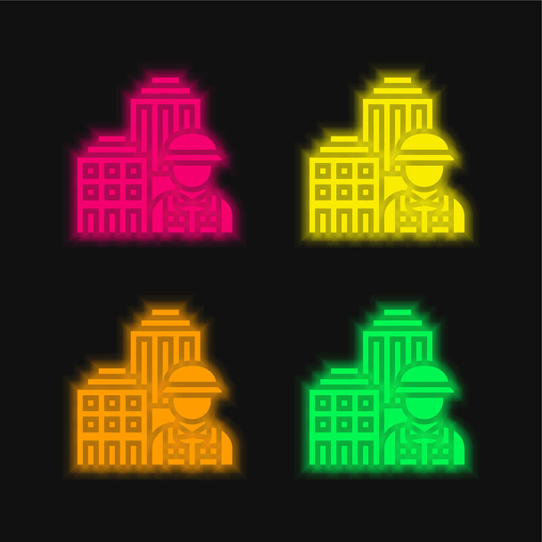 Архитектура четырехцветный светящийся неоновый вектор - Вектор,изображение