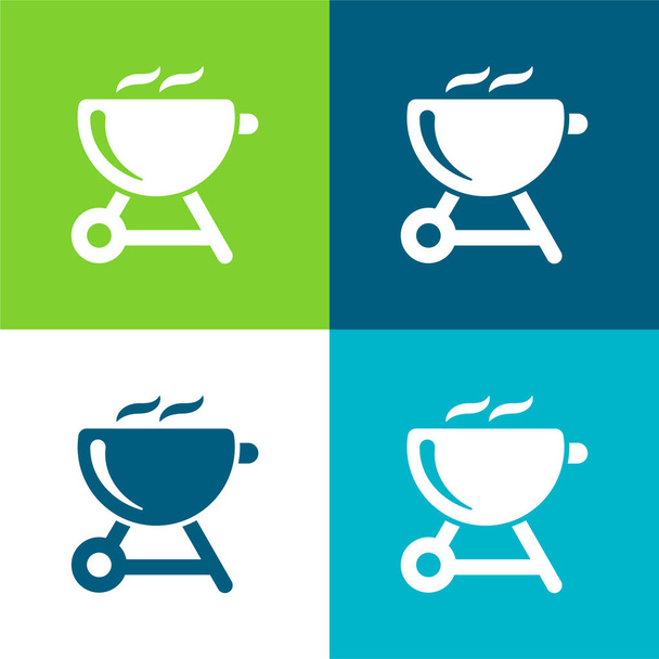 Barbecue Flat vier kleuren minimale pictogram set - Vector, afbeelding