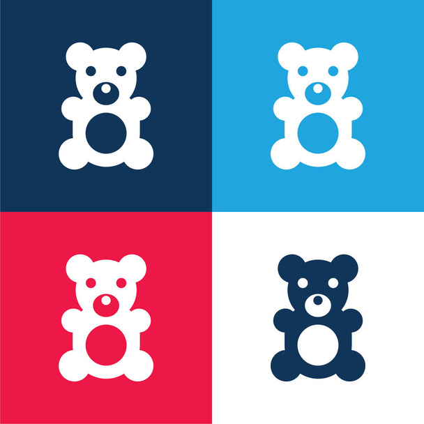 Oso azul y rojo conjunto de iconos mínimo de cuatro colores - Vector, imagen