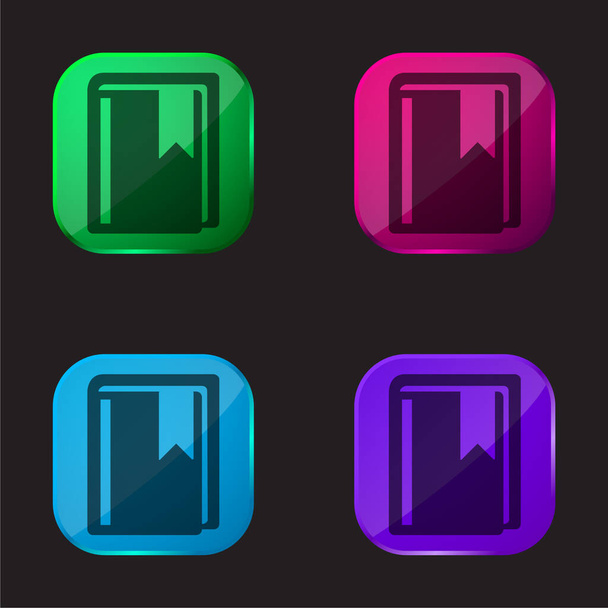 Book With Bookmark four color glass button icon - Vector, Image
