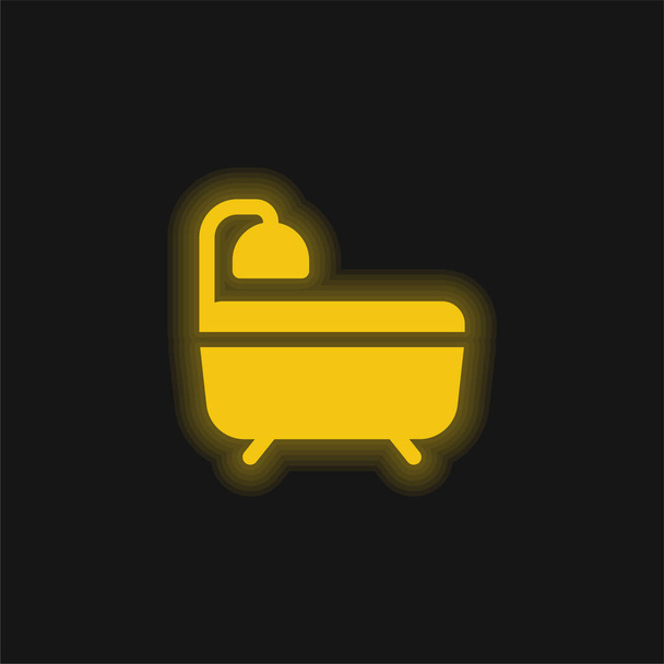 Fürdő sárga izzó neon ikon - Vektor, kép