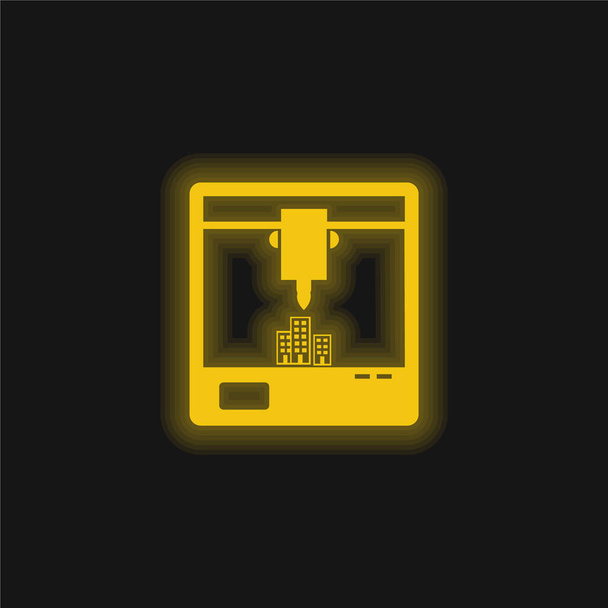 Impresora 3d símbolo de ventana amarillo brillante icono de neón - Vector, Imagen