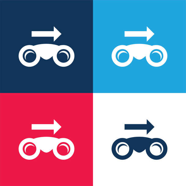 Binoculars With Right Arrow blue and red four color minimal icon set - Vector, Image