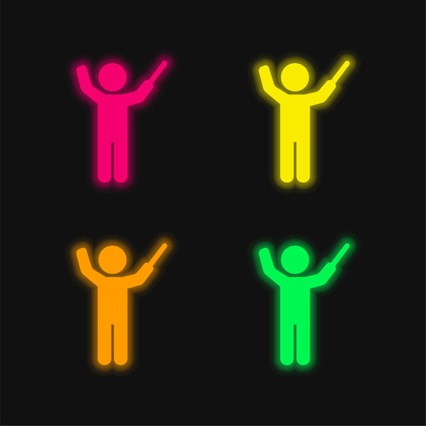Bandmaster négy szín izzó neon vektor ikon - Vektor, kép