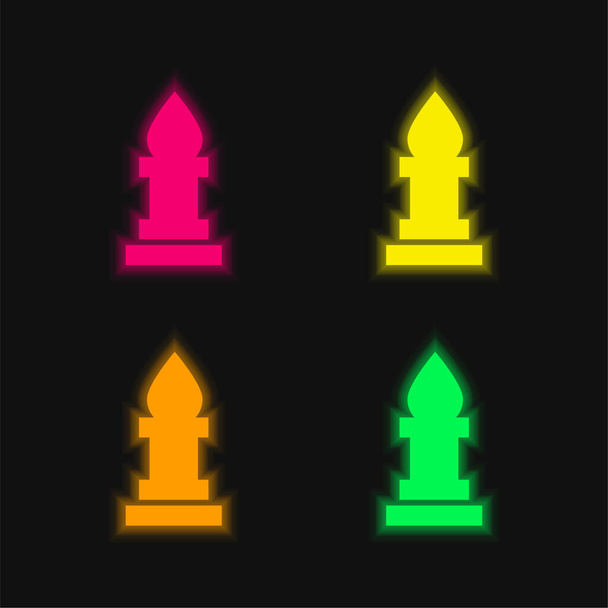 Bishop Chess Piece négy színű izzó neon vektor ikon - Vektor, kép