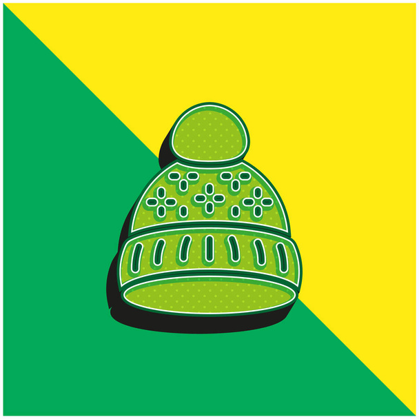 Gorro verde e amarelo moderno logotipo do ícone do vetor 3d - Vetor, Imagem