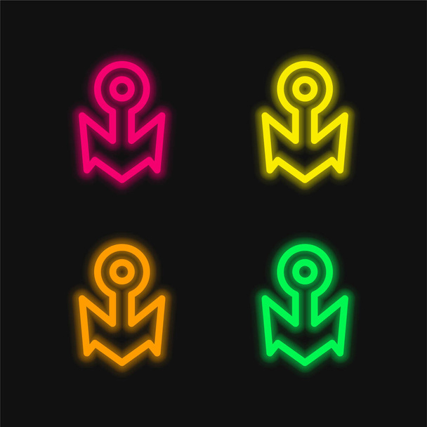 Barco âncora quatro cores brilhante ícone vetor de néon - Vetor, Imagem