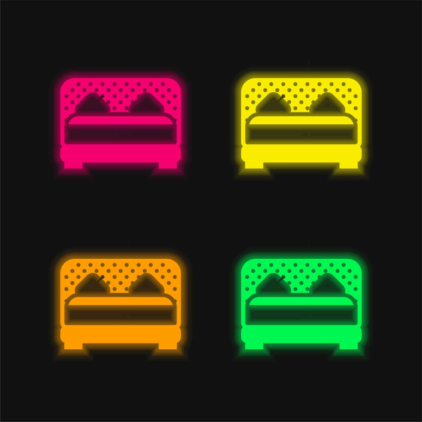 Ліжко чотири кольори, що світяться неоном Векторні значки
 - Вектор, зображення