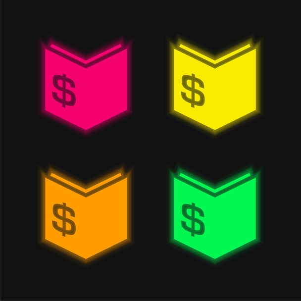 Βιβλίο της Οικονομίας με Δολάριο χρήματα υπογράψει τέσσερις χρώμα λαμπερό νέον διάνυσμα εικονίδιο - Διάνυσμα, εικόνα