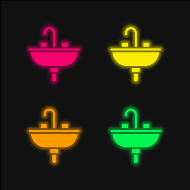 Basin négy színű izzó neon vektor ikon - Vektor, kép