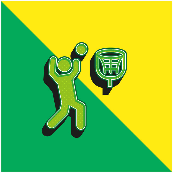 Giocatore di basket Verde e giallo moderno logo icona vettoriale 3d - Vettoriali, immagini