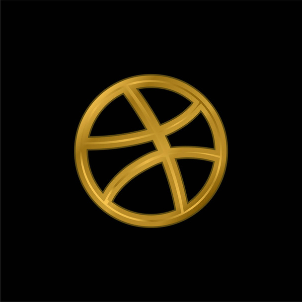 Pallacanestro palla contorno oro placcato icona metallica o logo vettore - Vettoriali, immagini