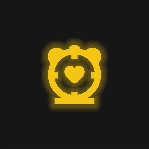 Alarm Saati sarı parlayan neon simgesi - Vektör, Görsel