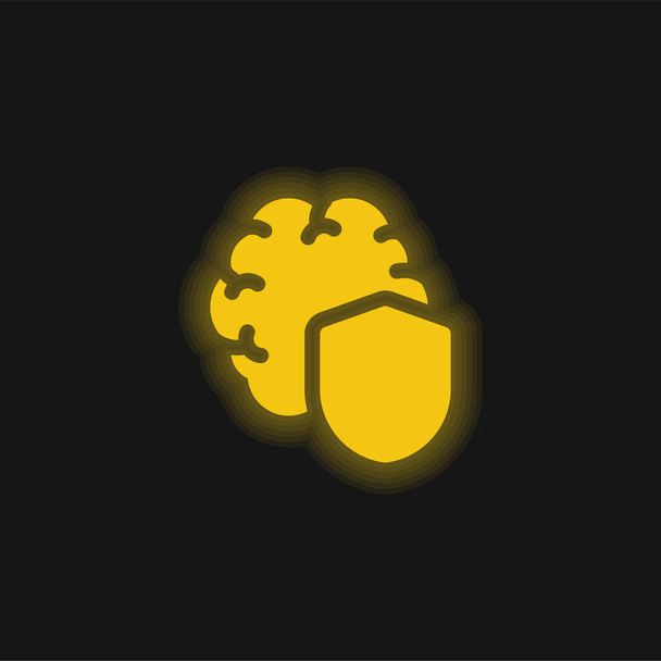 Cérebro amarelo brilhante ícone de néon - Vetor, Imagem