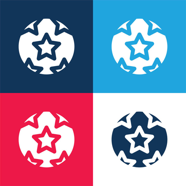 Balle avec étoiles bleu et rouge quatre couleurs minimum icône ensemble - Vecteur, image