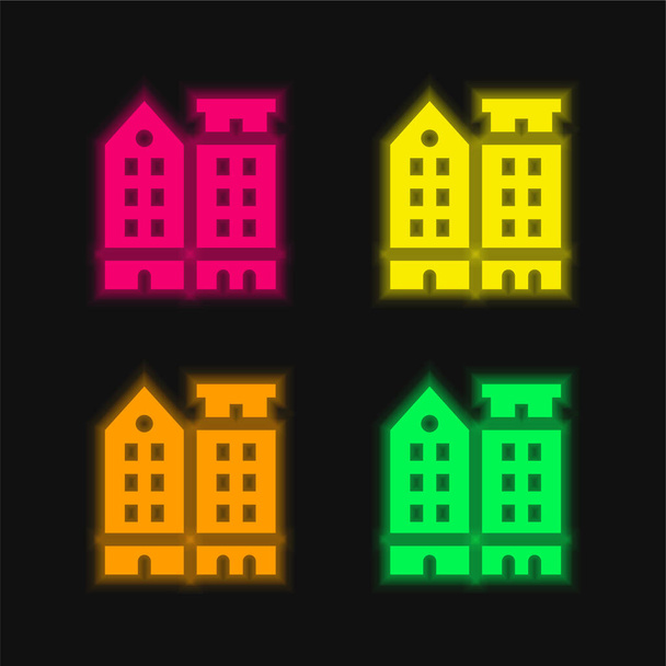 Amszterdam négy szín izzó neon vektor ikon - Vektor, kép