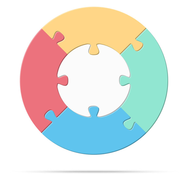eps Vektor Illustration von runden farbigen Puzzle symbolisiert Zusammenarbeit oder Teamwork-Prozess mit weißer Basis, vier Optionen Idee - Vektor, Bild
