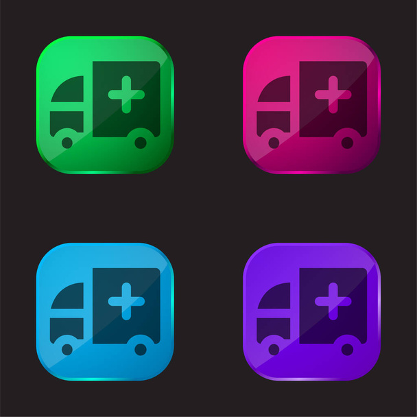 Ambulance vier kleuren glazen knop pictogram - Vector, afbeelding