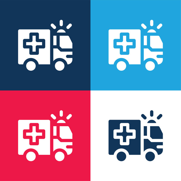 Ambulans mavi ve kırmızı dört renk minimal simgesi seti - Vektör, Görsel