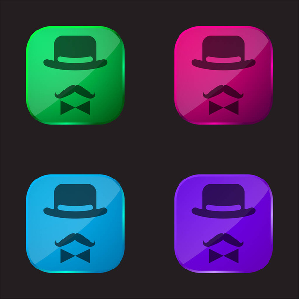 Antique Male Character Of A Hat A Bow And A Mustache four color glass button icon - Vector, Image