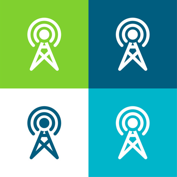 Antenne Ensemble d'icônes minimal plat quatre couleurs - Vecteur, image