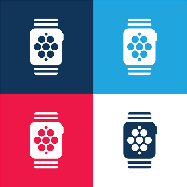 Apple Watch μπλε και κόκκινο τεσσάρων χρωμάτων ελάχιστο σύνολο εικονιδίων - Διάνυσμα, εικόνα