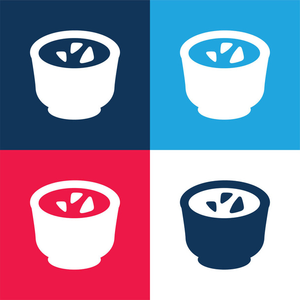 Bowl With Sauce For Sushi blue and red four color minimal icon set - Vector, Image
