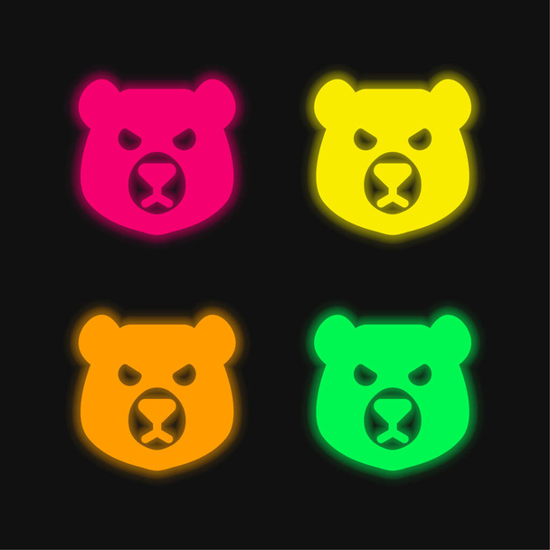 Bear Head four color glowing neon vector icon - Vector, Image