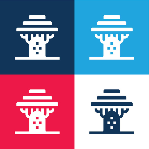 Baobab kék és piros négy szín minimális ikon készlet - Vektor, kép